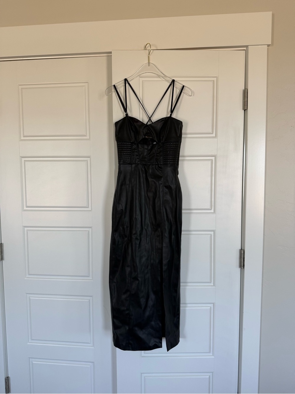 NWithoutT Zara Black Faux Leather Midi Dress Never Worn Size XSmall